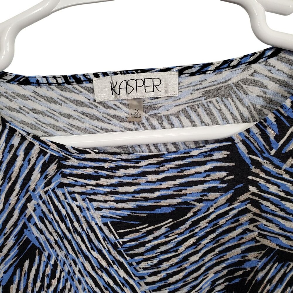 Kasper 3X Blouse Pullover Abstract Swirl Bell Sleeve Stretch Dressy Event Silver - Picture 4 of 13